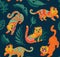 Seamless pattern with Chinese tigers. Vector illustration