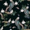 Seamless pattern in chinoiserie style with storks, birds and peonies. Vector,