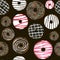 Seamless Pattern Chocolate Donuts for Packaging , Print Fabric. Watercolor Hand drawn image Perfect for cases design, postcards, P