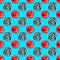 Seamless pattern chocolate donuts and red apples isolated on blue background, healthy vs junk food concept, cakes or fruits diet