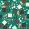 Seamless pattern with chocolate sweets isolated on green background.