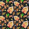 Seamless pattern christmas cookies gingerbread man and girl near sweet house decorated with icing dancing and having fun