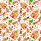 Seamless pattern christmas cookies gingerbread man and girl near sweet house decorated with icing dancing and having fun