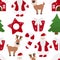 Seamless pattern Christmas elements vector illustration. Christmas tree star Santa Claus deer house gift candy