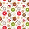 Seamless pattern with christmas ginger cookies, donuts, candy and cinnamon