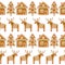 Seamless pattern with Christmas gingerbread cookies - xmas tree, deer, house.