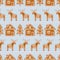 Seamless pattern with Christmas gingerbread cookies - Xmas tree, star, deer, house.