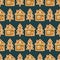 Seamless pattern with Christmas homemade gingerbread cookies - Xmas tree and cute house.