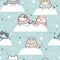 Seamless Pattern Christmas Kawaii Cute Cats