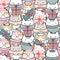 Seamless Pattern Christmas Kawaii Cute Cats