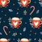 Seamless pattern with Christmas mugs. Hand Drawn texture for winter holidays.