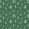Seamless pattern for Christmas and New Year. Hand-drawn vector illustration of trees and snowflakes in beige on a green background