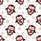 Seamless pattern for Christmas and New Year. Vector hand-drawn illustration of a cute penguin in a red scarf and snowflakes.