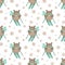 Seamless pattern for Christmas and New Year. Vector hand-drawn illustration of a happy owl on skis and snowflakes.