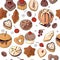 Seamless pattern with christmas pastry. Endless texture for festive design, restaurant and cafe menu, decoration