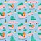 Seamless pattern with Christmas sleigh with gifts and Christmas tree