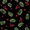 Seamless Pattern with Christmas Symbol - Holly Leaves on Blak Background.