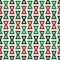 Seamless pattern in Christmas traditional colors with repeated hourglass. Ethic and tribal motif. Geometric background