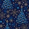 Seamless pattern with christmas tree, festive garland, blue lights,snowflakes