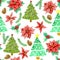 Seamless pattern of Christmas tree, Poinsettia star flower