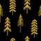 Seamless pattern Christmas trees gold silhouettes glitter vector illustration