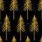 Seamless pattern Christmas trees gold silhouettes glitter vector illustration