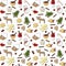 Seamless pattern of Christmas and winter different desserts on white. Hand drawn color