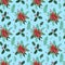 Seamless pattern for Christmas wrapping paper and textile. Watercolor illustration with poinsettia and holly leaves.
