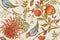 Seamless pattern with chrysantemums, pomegranates and birds.