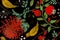 Seamless pattern with chrysantemums, pomegranates and birds.