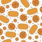 Seamless pattern with ciabatta, focaccia, buns.