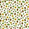 Seamless pattern with cinnamon, anise stars, pine cone and orange