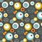 Seamless Pattern with Circles in Aqua Blue and Gold