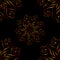 Seamless pattern with circular yellow red floral ornament on black background