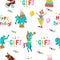 Seamless pattern. Circus animals, circus artists. Bright pattern