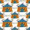 Seamless pattern circus tent. Hand drawn vector background. Carnival decoration