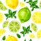 Seamless pattern with citrus fruits. Lime, lemon and mint