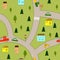 Seamless pattern: city map with cars, road, houses and trees.