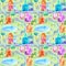 Seamless pattern with city,road,park and lake.Colorful house.