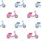 Seamless pattern of the classic pink and blue moped.