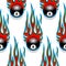 Seamless pattern with classic tribal hotrod muscle car flames an