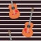 Seamless pattern with classical guitars on black and beige striped background