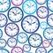 Seamless pattern with clocks, wake up idea. Simple timers