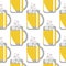 Seamless pattern with closeup beer glasses on the white background.