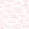 Seamless pattern with clouds and moons. Cute children illustration in pink colors