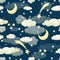 Seamless pattern clouds night blue sky. Wallpapers for baby playroom or nursery