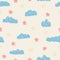 Seamless pattern, clouds, rain and sun created of rounded lines. Rainy, sunny day