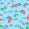 Seamless pattern with clouds, rain and umbrella . Wallpaper for children room. Weather background