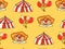 Seamless pattern with clowns, circus, balloons.