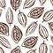 Seamless pattern with cocoa fruits. Monochrome. Texture for packaging, corporate identity, menu. Hand drawn.